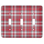 Red & Gray Plaid Light Switch Cover (3 Toggle Plate)
