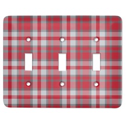 Red & Gray Plaid Light Switch Cover (3 Toggle Plate)