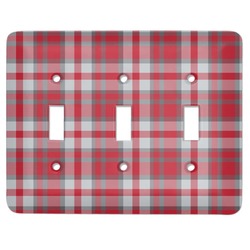 Red & Gray Plaid Light Switch Cover (3 Toggle Plate)