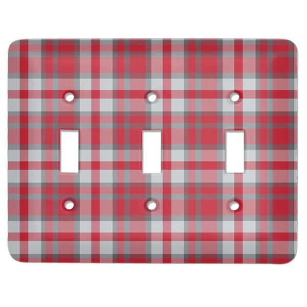 Custom Red & Gray Plaid Light Switch Cover (3 Toggle Plate)