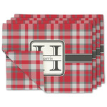 Red & Gray Plaid Linen Placemat w/ Name and Initial