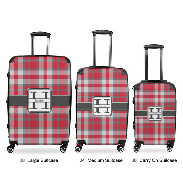 Red & Gray Plaid Luggage Bags all sizes - With Handle
