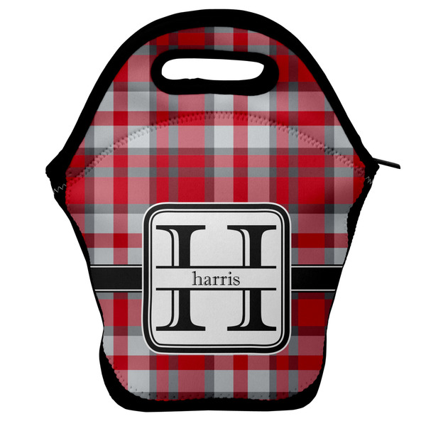 Custom Red & Gray Plaid Lunch Bag w/ Name and Initial