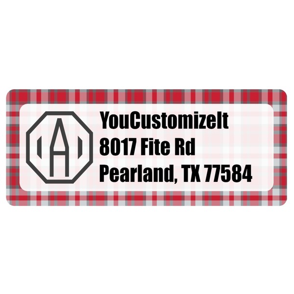 Custom Red & Gray Plaid Return Address Labels (Personalized)