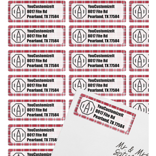 Red & Gray Plaid Mailing Label on Envelope - Multiple Labels
