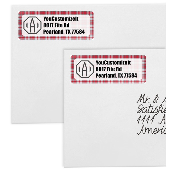 Red & Gray Plaid Mailing Labels - Double Stack Close Up