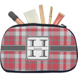 Red & Gray Plaid Makeup / Cosmetic Bag - Medium (Personalized)