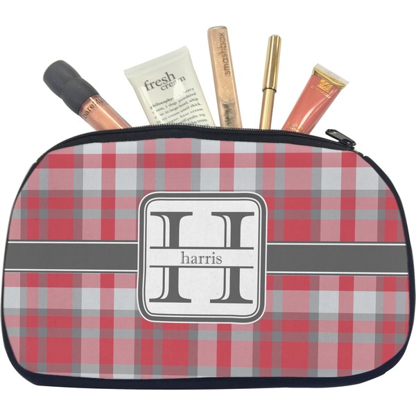 Custom Red & Gray Plaid Makeup / Cosmetic Bag - Medium (Personalized)