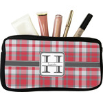 Red & Gray Plaid Makeup / Cosmetic Bag - Small (Personalized)