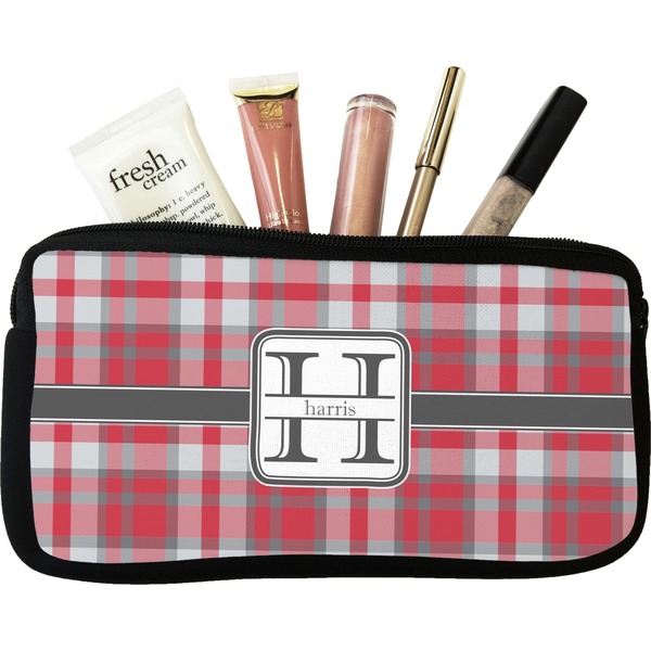 Custom Red & Gray Plaid Makeup / Cosmetic Bag - Small (Personalized)