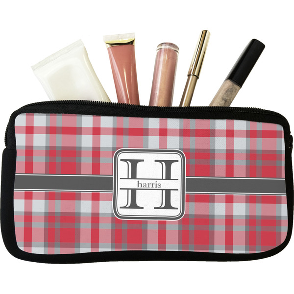 Custom Red & Gray Plaid Makeup / Cosmetic Bag - Small (Personalized)
