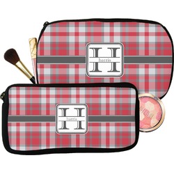 Red & Gray Plaid Makeup / Cosmetic Bag (Personalized)