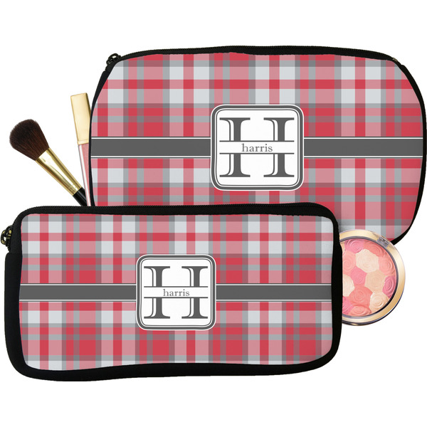 Red & Gray Plaid Makeup / Cosmetic Bags (Select Size)
