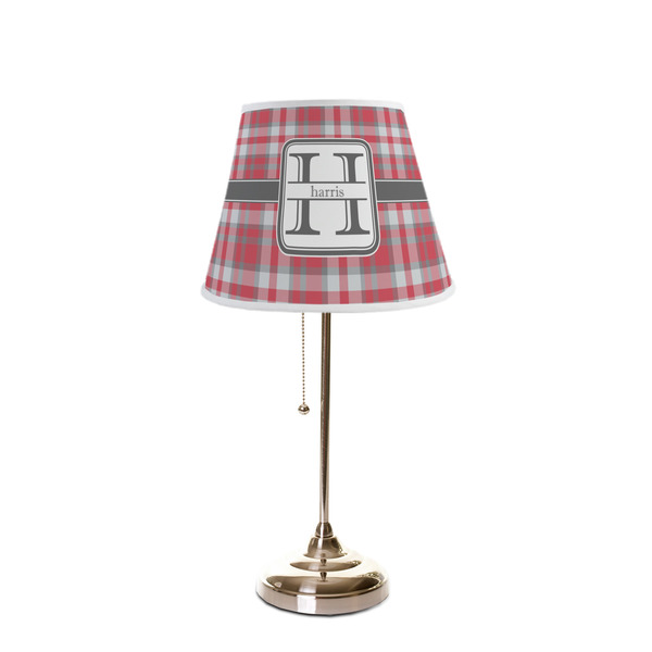 Red & Gray Plaid Poly Film Empire Lampshade - On Stand