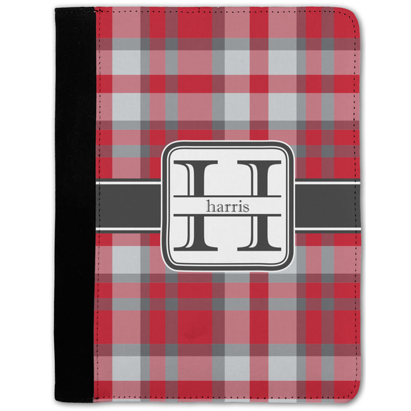 Custom Red & Gray Plaid Notebook Padfolio - Medium w/ Name and Initial