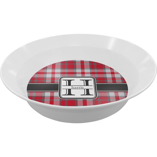 Custom Red & Gray Plaid Melamine Bowl (Personalized)