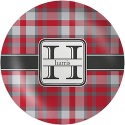 Red & Gray Plaid Melamine Plate (Personalized)