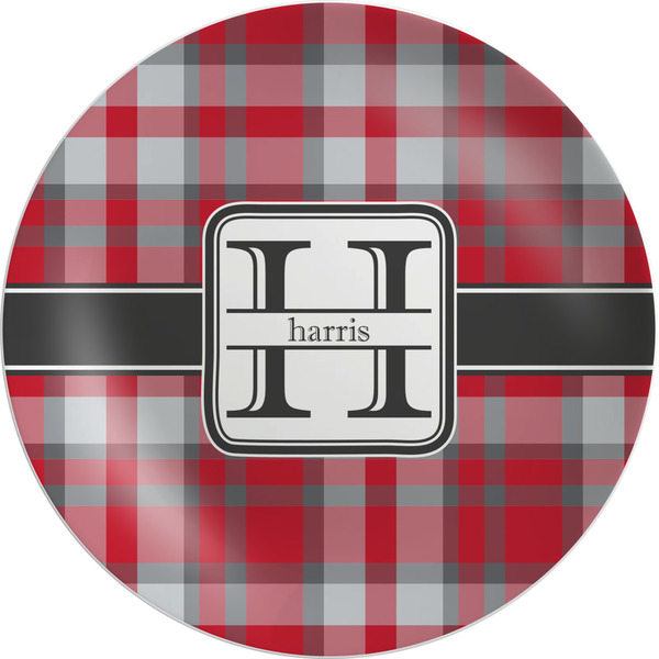 Custom Red & Gray Plaid Melamine Salad Plate - 8" (Personalized)