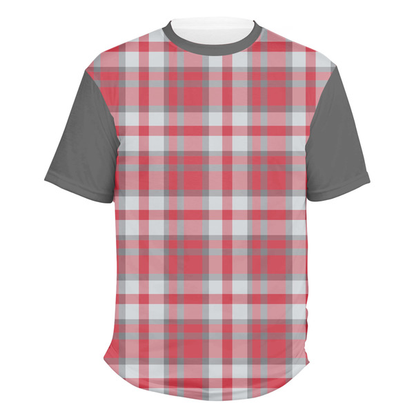 Custom Red & Gray Plaid Men's Crew T-Shirt - Large