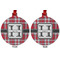 Red & Gray Plaid Metal Ball Ornament - Front and Back