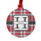 Red & Gray Plaid Metal Ball Ornament - Front