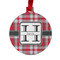 Red & Gray Plaid Metal Ball Ornament - Double Sided w/ Name and Initial