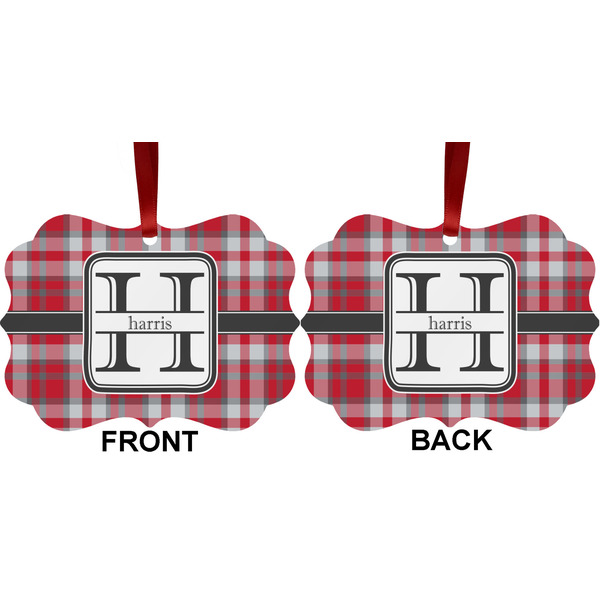 Red & Gray Plaid Metal Benilux Ornament - Front and Back (APPROVAL)