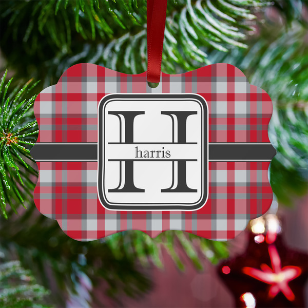 Red & Gray Plaid Metal Benilux Ornament - Lifestyle