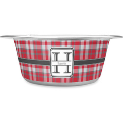 Red & Gray Plaid Stainless Steel Dog Bowl (Personalized)
