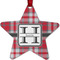 Red & Gray Plaid Metal Star Ornament - Double Sided w/ Name and Initial