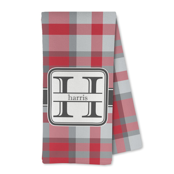 Custom Red & Gray Plaid Kitchen Towel - Microfiber (Personalized)