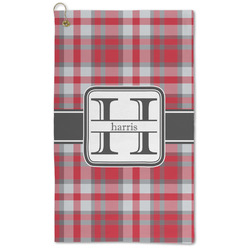 Red & Gray Plaid Microfiber Golf Towel - Large (Personalized)