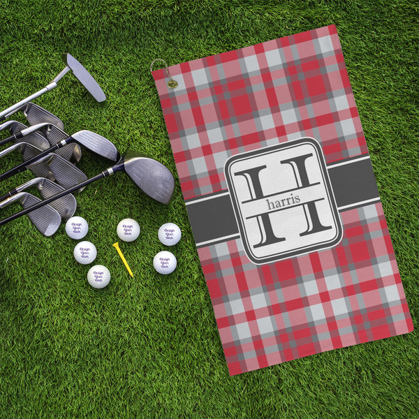 Red & Gray Plaid Microfiber Golf Towels - LIFESTYLE
