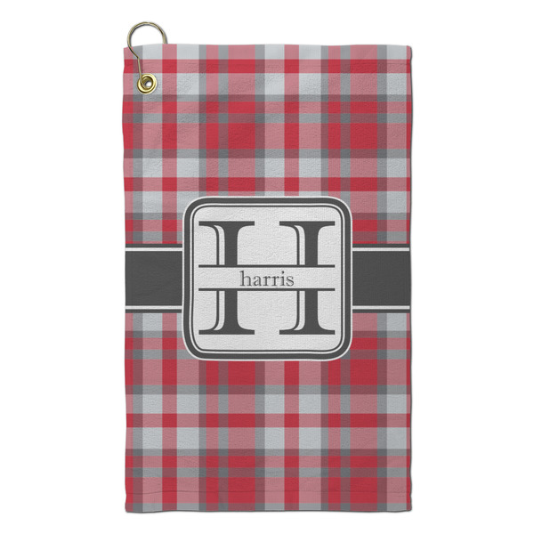 Custom Red & Gray Plaid Microfiber Golf Towel - Small (Personalized)