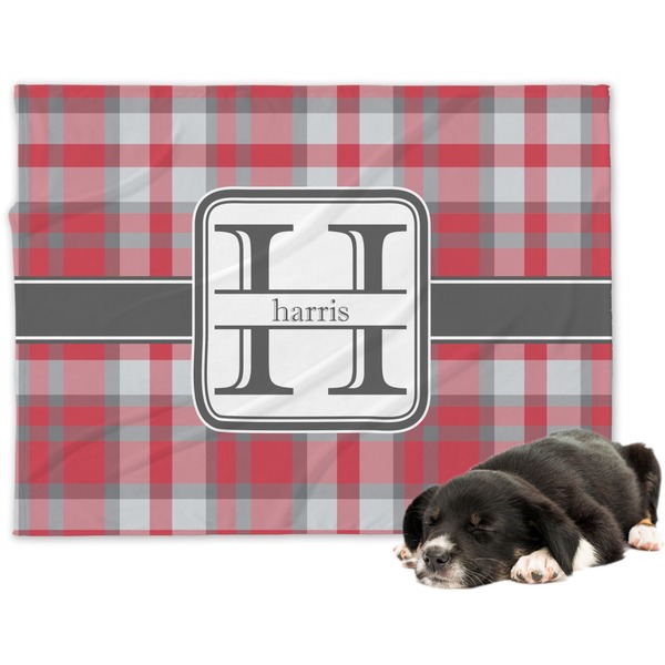 Custom Red & Gray Plaid Dog Blanket (Personalized)