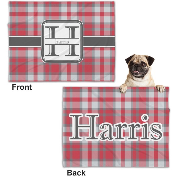 Red & Gray Plaid Microfleece Dog Blanket - Regular - Front & Back