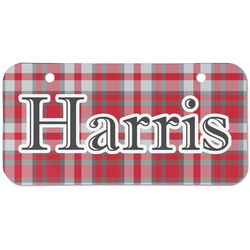 Red & Gray Plaid Mini/Bicycle License Plate (2 Holes) (Personalized)