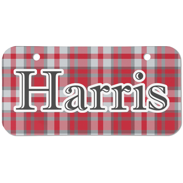 Custom Red & Gray Plaid Mini/Bicycle License Plate (2 Holes) (Personalized)