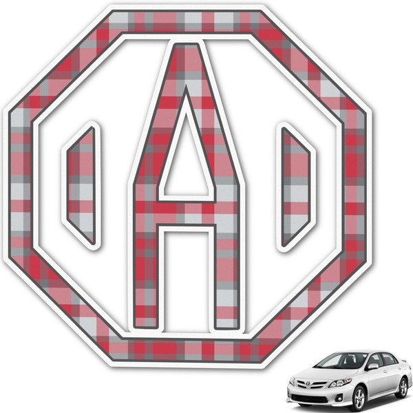 Custom Red & Gray Plaid Monogram Car Decal (Personalized)
