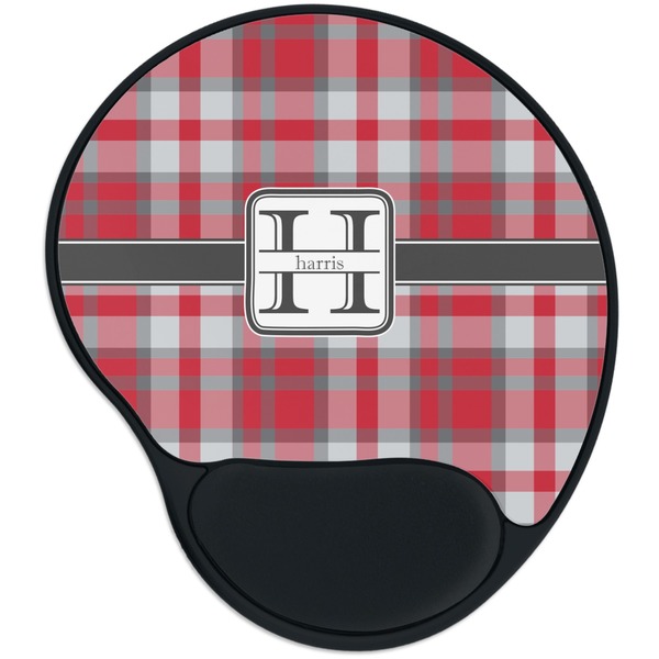 Custom Red & Gray Plaid Mouse Pad with Wrist Support