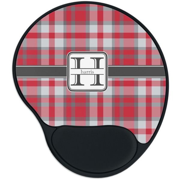 Custom Red & Gray Plaid Mouse Pad with Wrist Support