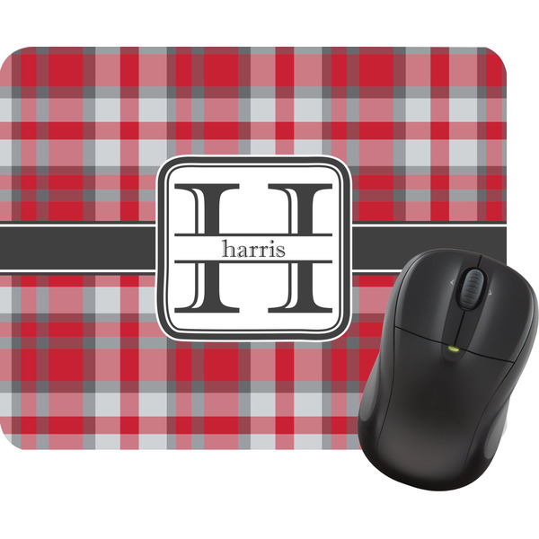 Custom Red & Gray Plaid Rectangular Mouse Pad (Personalized)