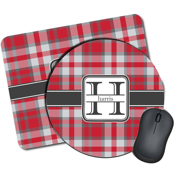 Custom Red & Gray Plaid Mouse Pad (Personalized)