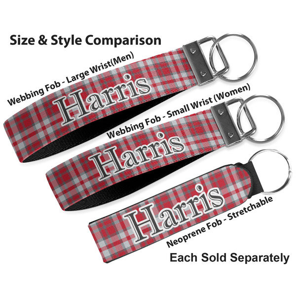 Red & Gray Plaid Multiple Key Ring comparison sizes