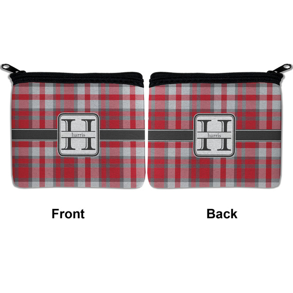 Red & Gray Plaid Neoprene Coin Purse - Front & Back (APPROVAL)