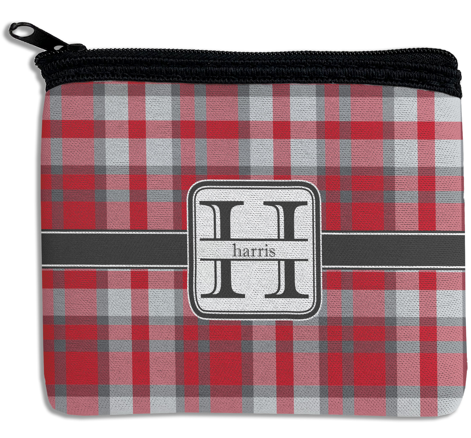 Custom Red & Gray Plaid Rectangular Coin Purse (Personalized
