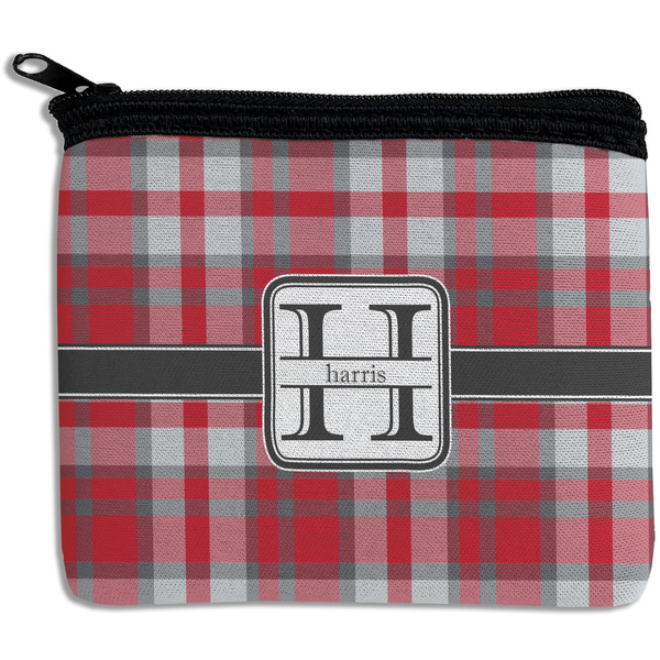 Custom Red & Gray Plaid Rectangular Coin Purse (Personalized)