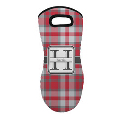Red & Gray Plaid Neoprene Oven Mitt w/ Name and Initial