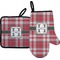 Red & Gray Plaid Right Oven Mitt & Pot Holder Set w/ Name and Initial