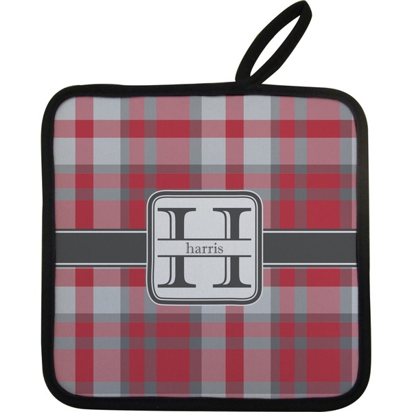Custom Red & Gray Plaid Pot Holder w/ Name and Initial